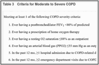 Table 3. Criteria for Moderate to Severe COPD.