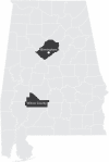Figure 3. Wilcox County in Relation to Jefferson County and Birmingham, Alabama.
