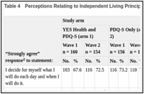 Table 4. Perceptions Relating to Independent Living Principles by Study Arm and Survey Wave.