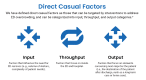 The figure presents 3 categories of direct causal factors. The first is input, factors that influence the need for ED services; the second is throughput, factors that focus on inside the ED and hospital; and the third is output, factors that focus on elements concerning next steps for the patient.