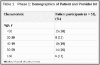 Table 1. Phase 1: Demographics of Patient and Provider Interview Participants.