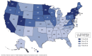 Figure 1 is a four-color heat map showing life expectancy at birth for each state, District of Columbia, and the United States in 2021.