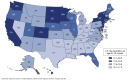 Figure 3 is a four-color heat map showing life expectancy at age 65 for each state, the District of Columbia, and the United States in 2021.