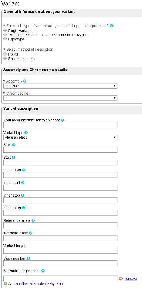 clinvar submission wizard, single variant, sequence location