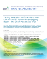 Cover of Testing a Decision Aid for Patients with Low-Risk Chest Pain in the Emergency Room – The Chest Pain Choice Trial