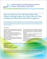 Cover of Does an Advance Care Planning Video Help Patients Having Surgery for Cancer Discuss Their Healthcare Preferences with Their Surgeons?