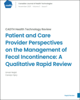 Cover of Patient and Care Provider Perspectives on the Management of Fecal Incontinence: A Qualitative Rapid Review