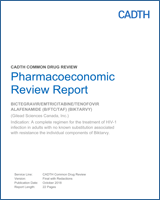 Cover of Pharmacoeconomic Review Report: Bictegravir/Emtricitabine/Tenofovir Alafenamide (B/FTC/TAF) (Biktarvy)